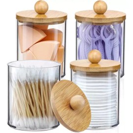 Organizador De Baño De Bambú Con 4 Bastoncillos De Algodón