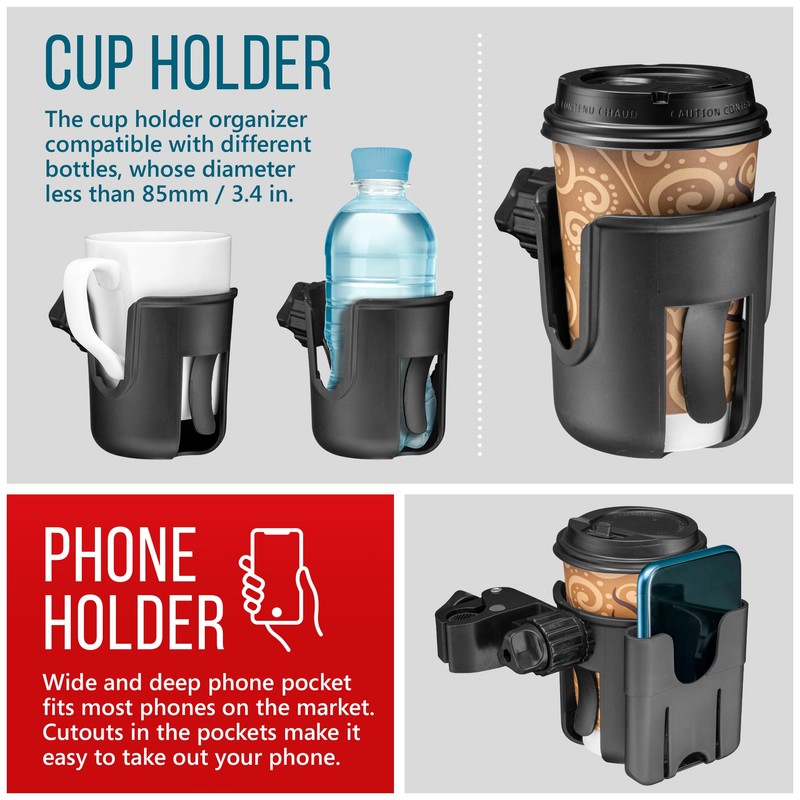 Walker Cup and Phone Holder, Compatible with Rollator and Folding