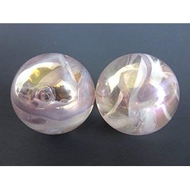 Big Game Toys~Set of 2 Fairy 35mm Boulder Translucent Peach/Pink White Swirl Large Shooter Solid Glass Marbles Home Decor/Vase Filler/Aquarium