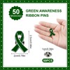 WANDIC 50 Pcs Green Mental Health Awareness Ribbon Pins, Metal