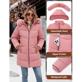 Jyanl Womens Winter Coats Puffer Down Parka Thicken Warm Hooded Jacket Fleece Lined Outwear with Removable Faux Fur Hood