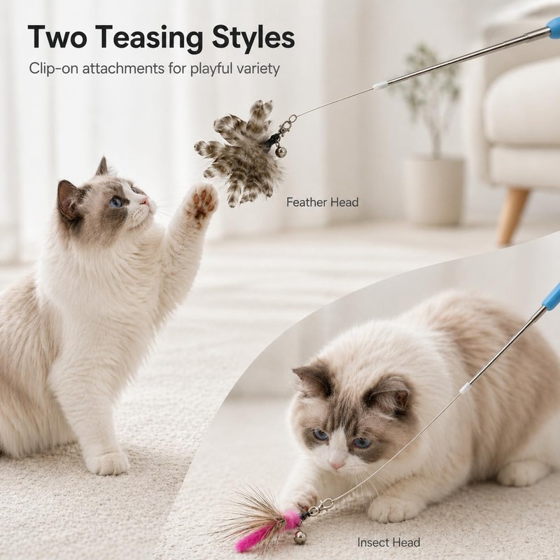 ZAYLUMO Cat Wand Toy Set, Retractable Stainless Steel Wand with