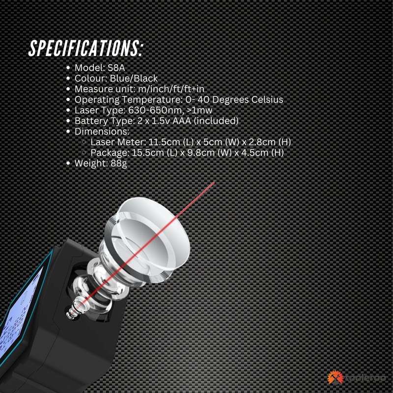 Tooleroo 40m Digital Laser Distance Measurer - LCD Area Volume
