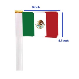 25 Packs Small Mexico Flags on Handheld Stick，Miniature Mexican Flag for Outside,4x6 Inch Mini Hand Held Banner with Golden Topper,Patriotic Decorations