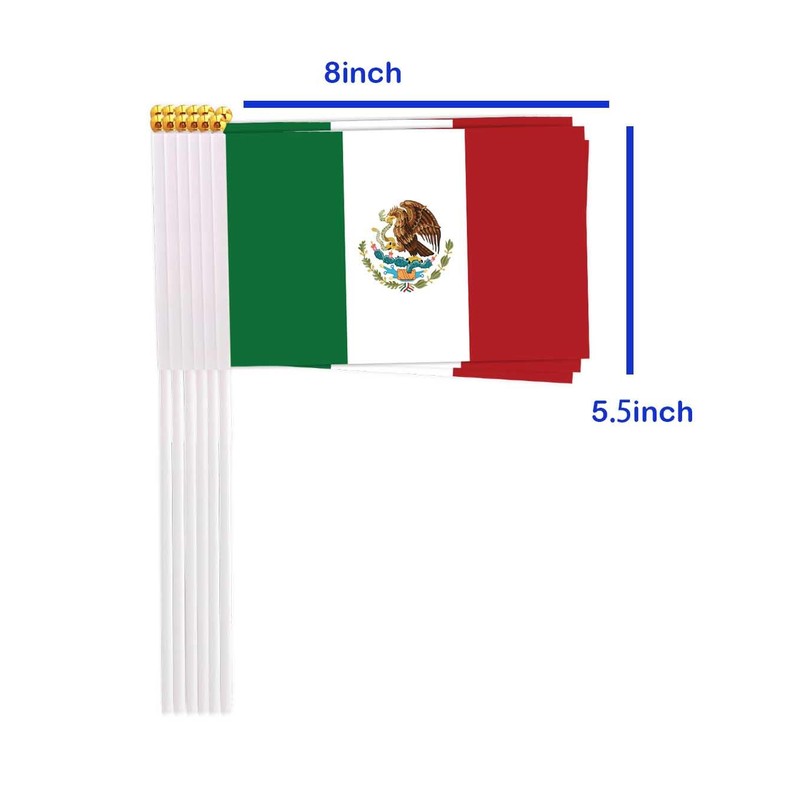25 Packs Small Mexico Flags on Handheld Stick，Miniature Mexican Flag