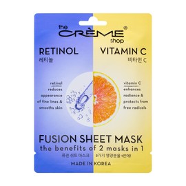 The Crème Shop Retinol & Vitamin C Fusion Sheet Mask, Korean Sheet Mask, Anti-Aging Face Mask Brightens and Plumps Skin, Vitamin C Sheet Mask with Hyaluronic Acid and Retinol (5 Pack)