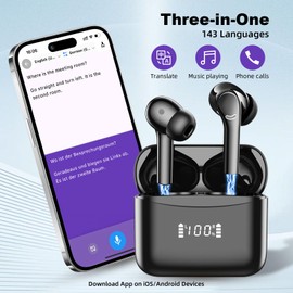 Translation Earbuds Real Time, 143 Languages Ai Translator Ear buds, Wireless Bluetooth Translating Earpiece with APP for Music and Call, 35H Playtime Translate Headphones for Travel Business Learning