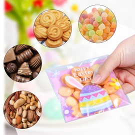 FamEaze Easter Cellophane Bags, 100 PCS Easter Cellophane Treat Bags Self Adhesive Clear Cookie and Candy Bags for Easter Party Favors Supplies, 4 * 4 Inches (5 Style)