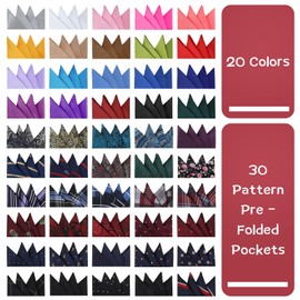 Xuhal 50 Pcs Men's Prefolded Pocket Squares Bulk Masculine Suit Handkerchief on Card Polyester Triangles Handkerchiefs for Men, 50 Patterns