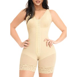 YIANNA Body Shaper Women's Tummy Control Shapewear Strong Shaping Full Bodice Body Shaping Bodysuit Fajas Colombianas, beige