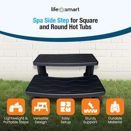 LIFE SMART Hot Tub Side Step for Square or Round Spas, Folding Stool Ladder, Heavy Duty Plastic, Portable Step for Adults and Kids, 31" x 16", Black
