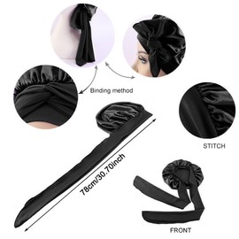 AWAVM 2 Pieces Silk Sleep Caps, Hair Wrap Hat for Sleeping, Hair Hat for Bath, Tie Band Shower Hat for Long Hair