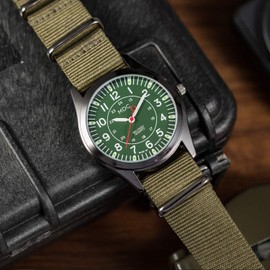 Infantry Mens Military Army Wrist Watch Analogue Quartz Watches for Men Outdoor Sport Tactical Field Work 12/24 Hour Wristwatch with Green Nato Nylon Strap by MDC