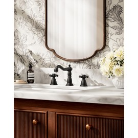 FORIOUS Bathroom Faucet 3 Hole, Matte Black Antique Bathroom Sink Faucet Two Handle, 8 inch Widespread Brass Bathroom Faucet with Metal Pop-up Drain & Supply Lines, Vintage Farmhouse Vanity Faucet Tap