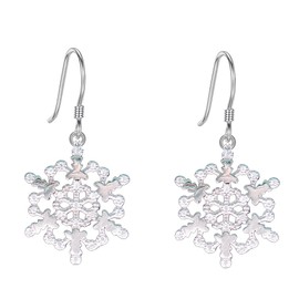 BiBeary Women's Snowflake Earrings Hook Elegant 925 Sterling Silver Cubic Zirconia Winter Fish Hook Christmas Earrings 18 Carat White Gold Plated, Cubic Zirconia