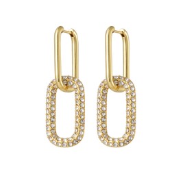 Lucoro 18K Gold Plated Oval Hoop Earrings with Cubic Zirconia Stones - Elegant Women's Earrings for Any Occasion, Silver, Cubic Zirconia