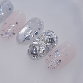 Silver bling handmade nail tips |Silver Magnet Full Parts Nail - Round Short / 실버블링 수제네일팁 | 실버자석 풀파츠네일 - 라운드숏