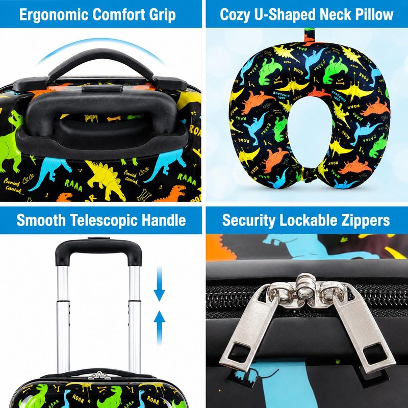 Kids Suitcase Set for Boys, Hardside 2Pcs Carry on Rolling