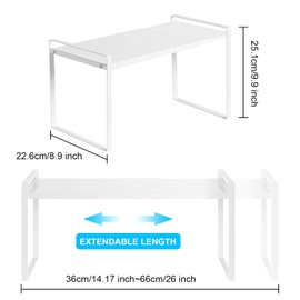 MESTUDIO Expandable Cabinet Shelf Organizer Rack for Kitchen Cabinet Pantry Cupboard Counter Spice Rack, Heavy Duty Metal Countertop Stand Home Organization Storage Space Saver (White)