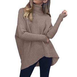ANRABESS Women's Turtle Neck Long Batwing Sleeve Loose Oversized Chunky Knit Pullover Sweater Mutmeg XL