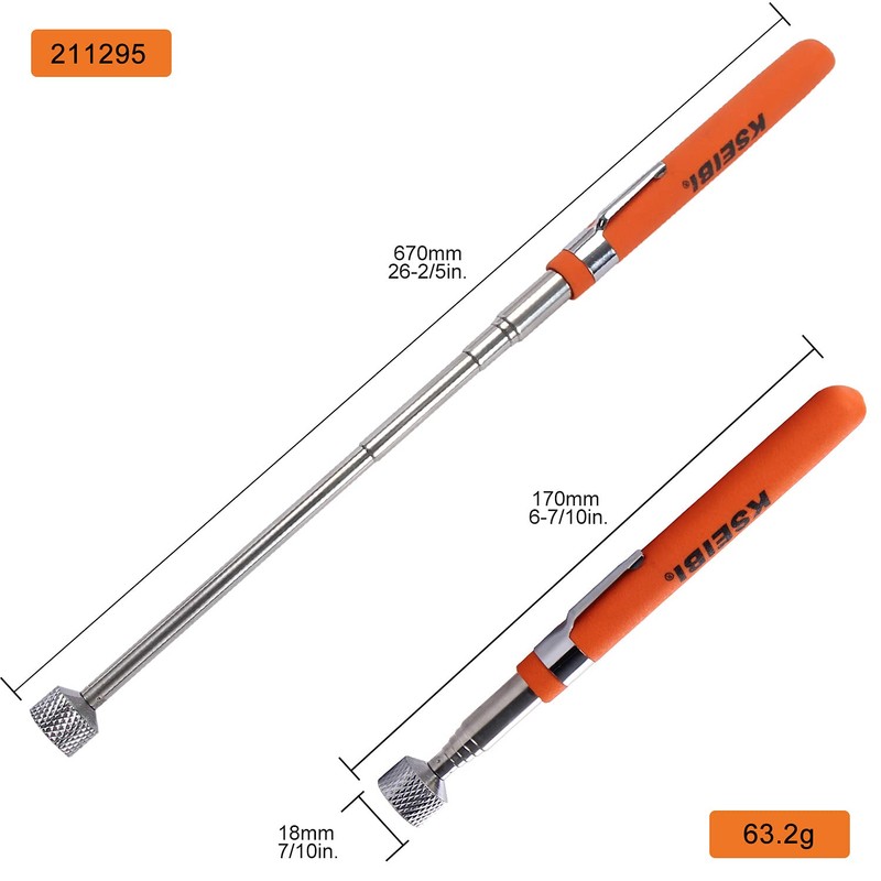 KSEIBI 211295 25-Inch Telescoping Magnetic Pick-Up Tool with 8-lb. Pull