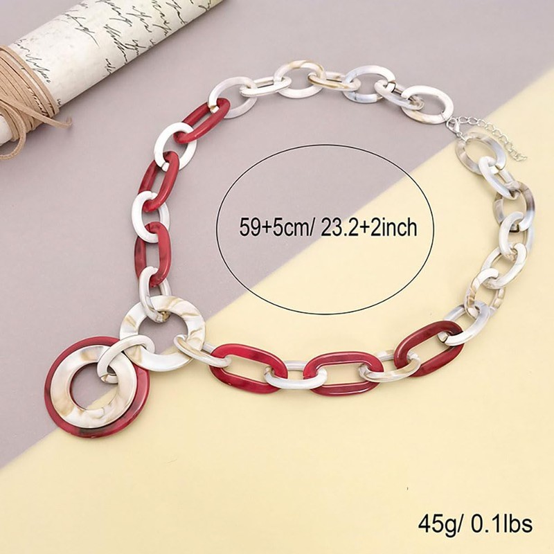 WOLONGFUHU Circle Link Necklace for Women Men Chunky Statement Acrylic