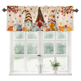 Cortinas de calabaza de gnomos para recámara, cortinas y cortinas de champiñones con hojas de arce amarillas, bolsillo para barra de otoño, cenefa de otoño de temporada para cortinas de ventana de