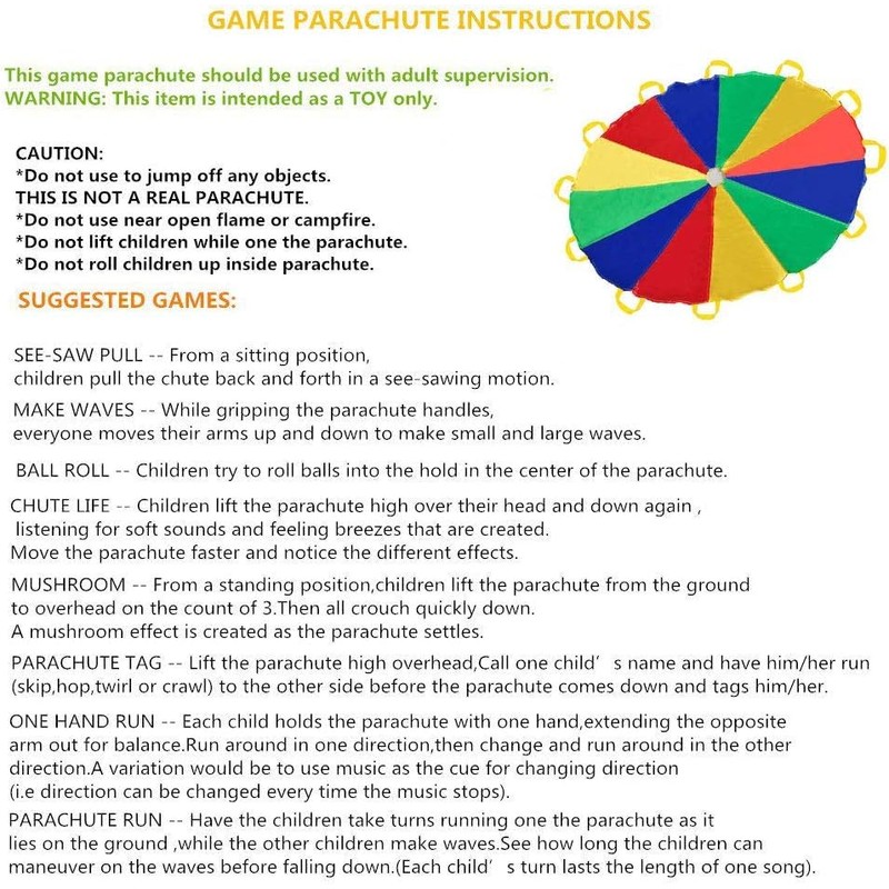 Sonyabecca Parachute 8 Feet for Kids with 9 Handles Play