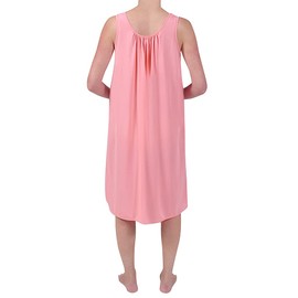 Miss Elaine Nightgown - Women's Short Nylon Tricot Gown, Sleeveless Gown with Petal Embriodery at Round Neck (Large, Coral Ice)
