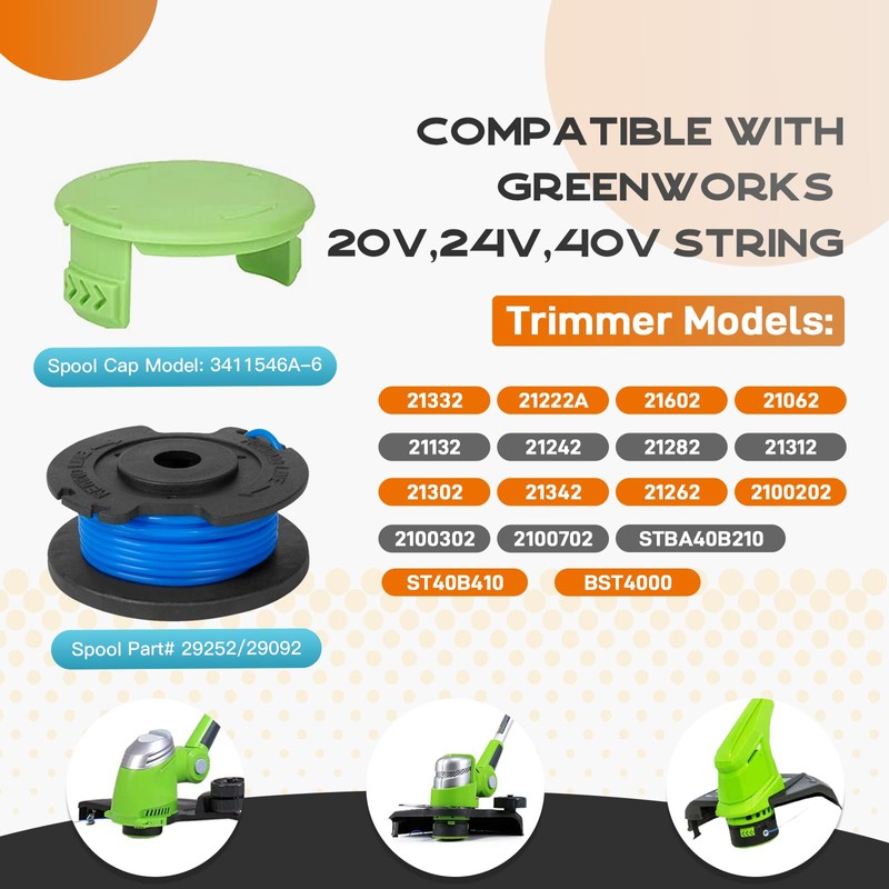 Kousika 29252 29092 Spool Compatible with Greenworks 21332,21342, 24V, 40V,