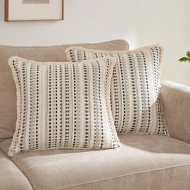 HALANS Decorative Pillow Covers Set of 2, Boho Farmhouse Couch Throw Pillows with Tassels, Textured Small Dot Pattern Cushion Cases for Sofa Living Room Home Decor (Grey, 18" x 18" (Pack of 2))