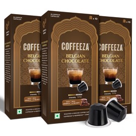 Coffeeza Belgian Chocolate Flavored Espresso Coffee Pods, Compatible with Nespresso Original Line, Medium Roast, Intensity – 7, 100% Arabica Aluminium Coffee Capsules, 3 Pack - 30 Single Serve Coffee Pods