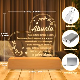 Yopyame Spanish Grandma Birthday Gift - Regalos para Abuela Engraved Acrylic Heart Night Light with Base Mother's Day Gifts for Grandma in Spanish Idea Gifts for Abuela from Granddaughter Grandson