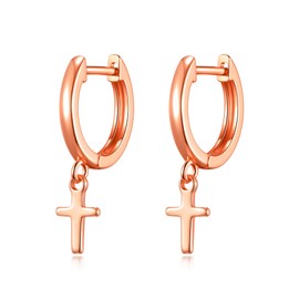 Philip Jones Rose Gold Plated Cross Charm Hoop Earrings