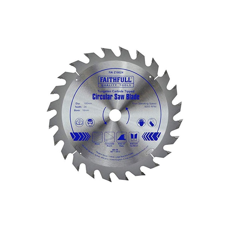 Faithfull TCT Circ Saw Blade 180 X 16 X 24T