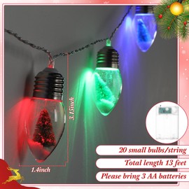 Aurelema Christmas Bulb String Lights 13ft 20 LED Clear Bulbs String Lights with Mini Snow Christmas Tree Decor Light for Bedroom Table Party Decor Battery Operated Timer (Colorful)
