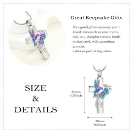 Cross Hummingbird Urn Necklace for Ashes Flower Ashes Pendant Memorial Necklace Cremation Jewelry Ashes Keepsakes Necklace Gift for Loss of Loved Ones Memorial Jewelry