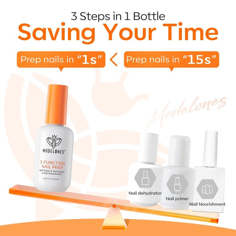 Modelones 1 Pc 3-in-One Nail Prep, 15 ml Nail Dehydrator