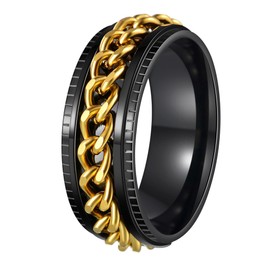 Udolfly Mens Fidget Rings Anxiety Rings for Men Women Chain Spinner Rings for Men Titanium Steel Ring Black Gold Size 8