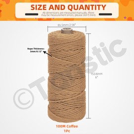 Tanstic 1Pc Khaki Macrame Cord, 3mm x 109 Yards Colored Cotton Cord Macrame Rope, Cotton Rope Macrame Yarn Craft Cord for DIY Crafts, Plant Hangers, Knitting
