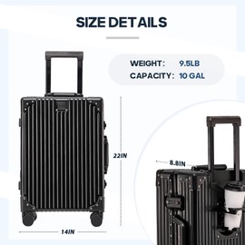 YYW All Aluminum Luggage, External cup holder, Silent 360° Spinner Wheels & TSA-Approved Combination Lock for Business Travel (black, 20in)