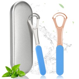 Zivacate Tongue Scraper with Handle, Tongue Scraper with Double Scraper Head, Toungescraper for One-Handed Operation, Stainless Steel Tongue Brush for Adults, Fresh Breath in Seconds, Pack of 2