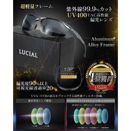 LUCIAL Ultra Polarized 99.9% UV Reduction, Ultra-Thin Lens Model, Driving, Sports Sunglasses, UV 400 Protection, Fishing, Running, Golf, Aluminum Alloy, Highly Durable, carbon black