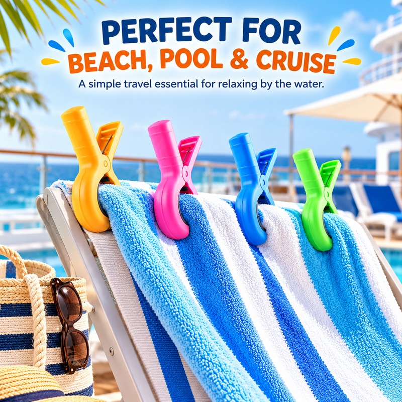 Beach Towel Clips for Beach Chairs – Strong Plastic Towel