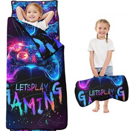 Toddler Nap Mat Kid Game Sleeping Mat with Removable Pillow and Plush Blanket Large Thickened 60''x20 for Kids Ages 3-7 Years Toddler Sleeping Bag for Daycare Preschool Travel Camping