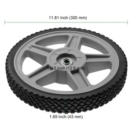 PINGEUI 2 Pack 12" x 1.75" Plastic Spoked Wheel, 1/2" Plastic Wheel with Diamond Tread, Replacement Tire Assembly for Hand Trucks, Lawn Mowers, Utility Carts
