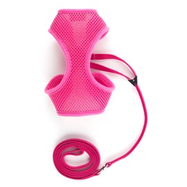 Ancol Soft Mesh Cat Harness and Lead Set Pink Washable Design for Cats - Comfortable and Adjustable - 17cm Length/Large