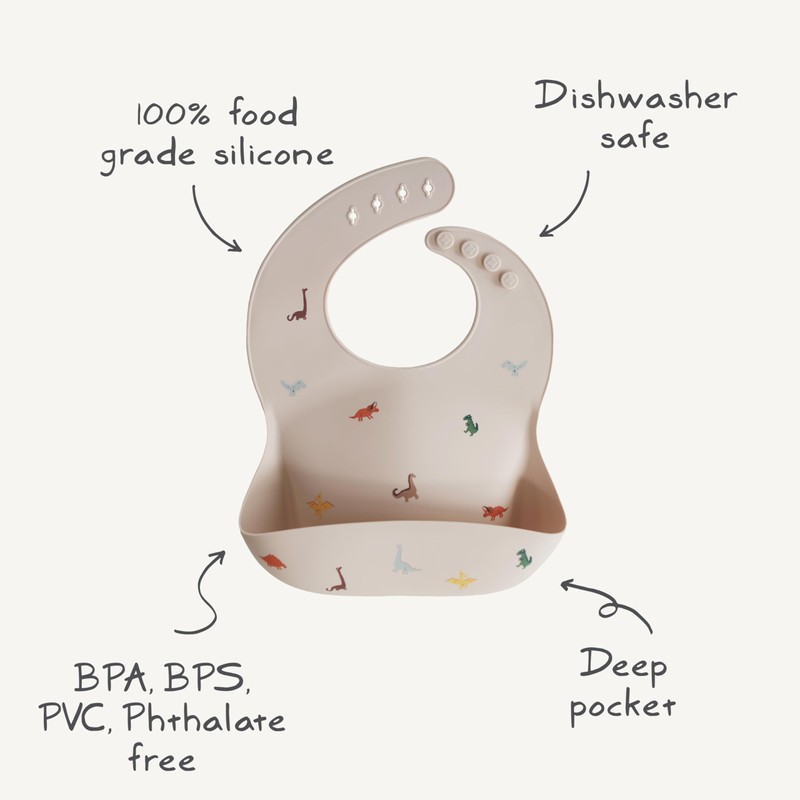 mushie Silicone Baby Bib | Adjustable Fit Waterproof Bibs (Powder