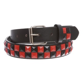Kids 1" Snap On Punk Rock Studded Leather Belt, Black/Red | xl-36"