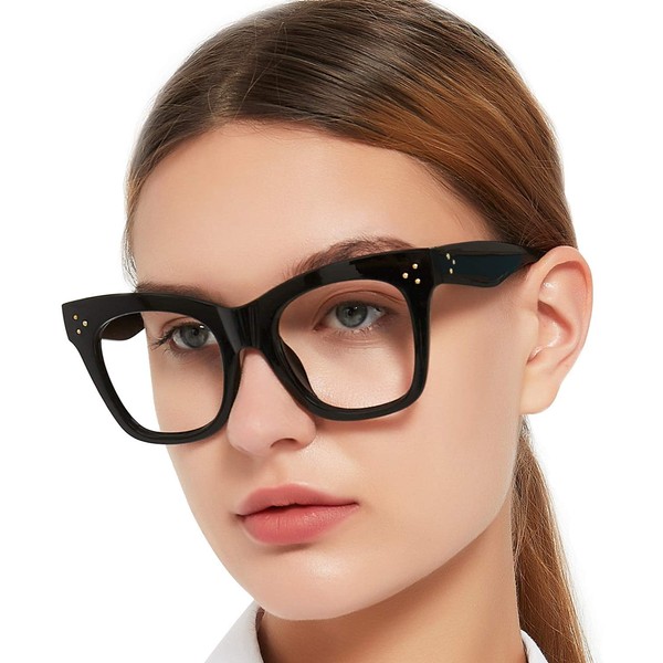OCCI CHIARI Anti Blue Light Reading Glasses for Women Fashion Oversized Readers 0 1.0 1.5 2 2.5 3 3.5 (Black, 2.0)